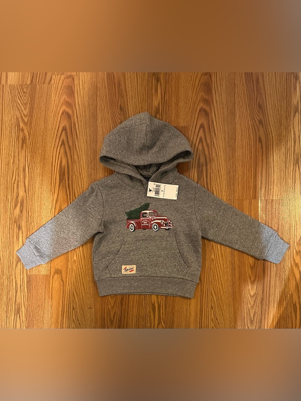 Polo Ralph Lauren Baby Boys Gray Hoodie Fleece Sweatshirt Christmas Truck, 2T